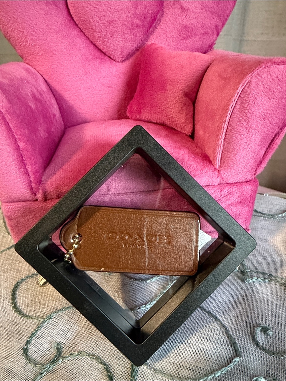 COACH Brown Leather Hang Tag with Gold Ball Chain